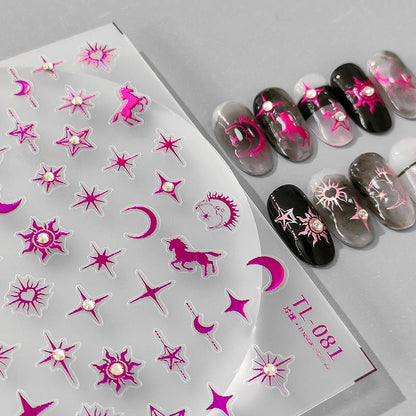 Star & Moon with Rhinestone Nail Art Stickers (444) - TensorNailArt
