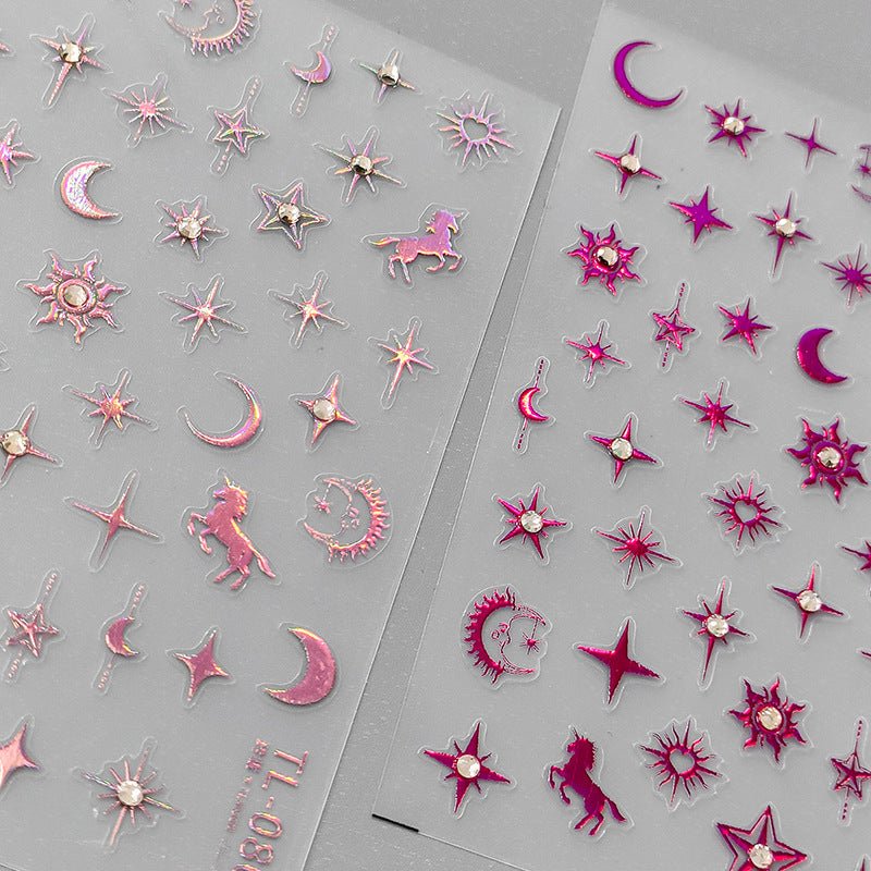 Star & Moon with Rhinestone Nail Art Stickers (444) - TensorNailArt