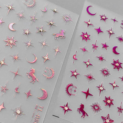 Star & Moon with Rhinestone Nail Art Stickers (444) - TensorNailArt
