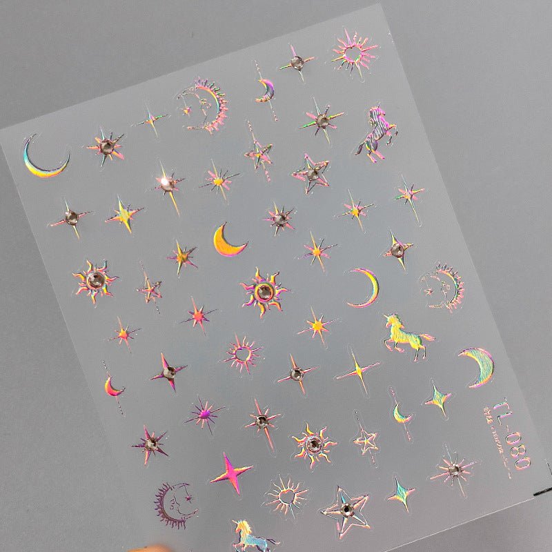 Star & Moon with Rhinestone Nail Art Stickers (444) - TensorNailArt