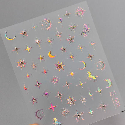 Star & Moon with Rhinestone Nail Art Stickers (444) - TensorNailArt