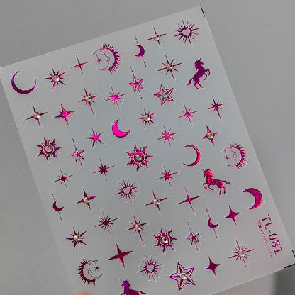 Star & Moon with Rhinestone Nail Art Stickers (444) - TensorNailArt