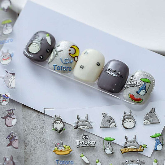Cartoon Totoro Nail Stickers, Anime Nail Art Decals (05) - TensorNailArt