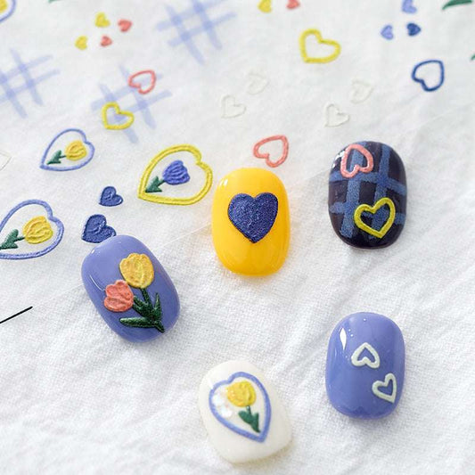 Tulip Nail Stickers, Checkered Nail Art, Heart Nail Decals (58) - TensorNailArt