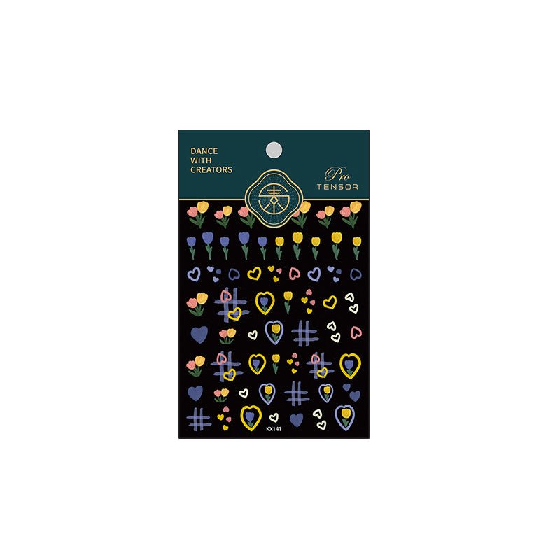 Tulip Nail Stickers, Checkered Nail Art, Heart Nail Decals (58) - TensorNailArt
