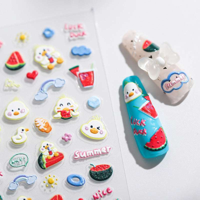 5D Watermelons Duck Nails Stickers, Cute Cartoon Duck Nail Decal (55) - TensorNailArt