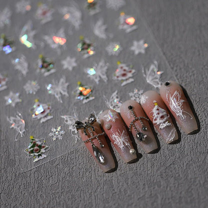 White Butterfly And Christmas Nail Art Sticker, Christmas Tree & Snowflake (452) - TensorNailArt