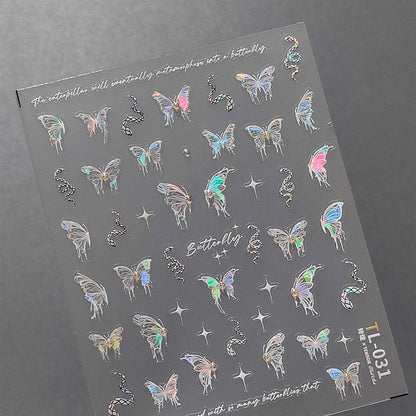 White Butterfly With Pearl Nail Art Stickers, White Snake Nail Art Decals (462) - TensorNailArt