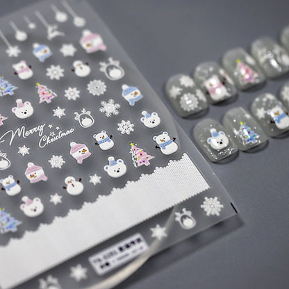White Christmas Nail Art Stickers, Snowman, Christmas Tree, Snowflake Nail Sticker (385) - TensorNailArt