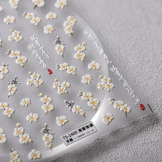 White Begonia Flower Nail Stickers