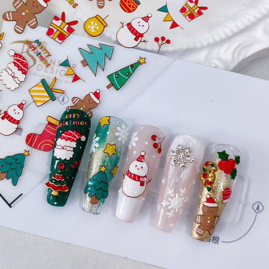 Winter Christmas Nail Art Stickers, Santa Claus, Gingerbread Man Nail Stickers (377) - TensorNailArt