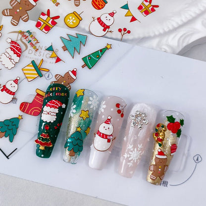 Winter Christmas Nail Art Stickers, Santa Claus, Gingerbread Man Nail Stickers (377) - TensorNailArt