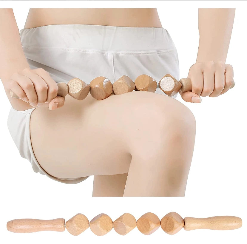Wooden body roller massager for thighs and waist