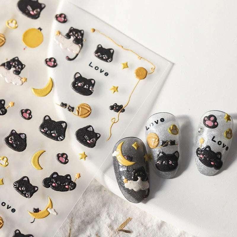 black cat nail decals