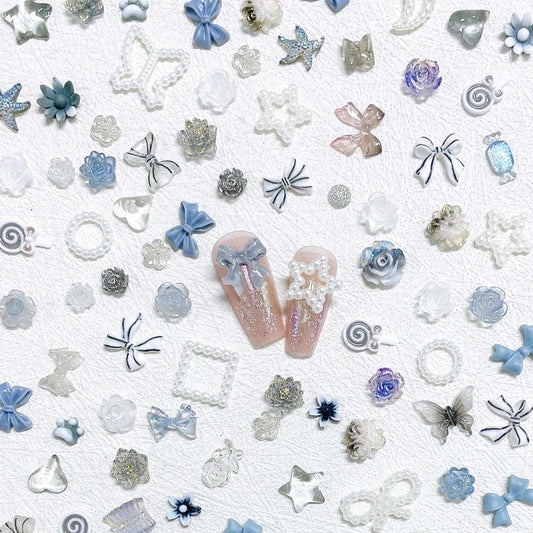 3D Grey Resin Mixed Shape Nails Charms, Bowknot Butterfly Pearl Moon nail charms - TensorNailArt