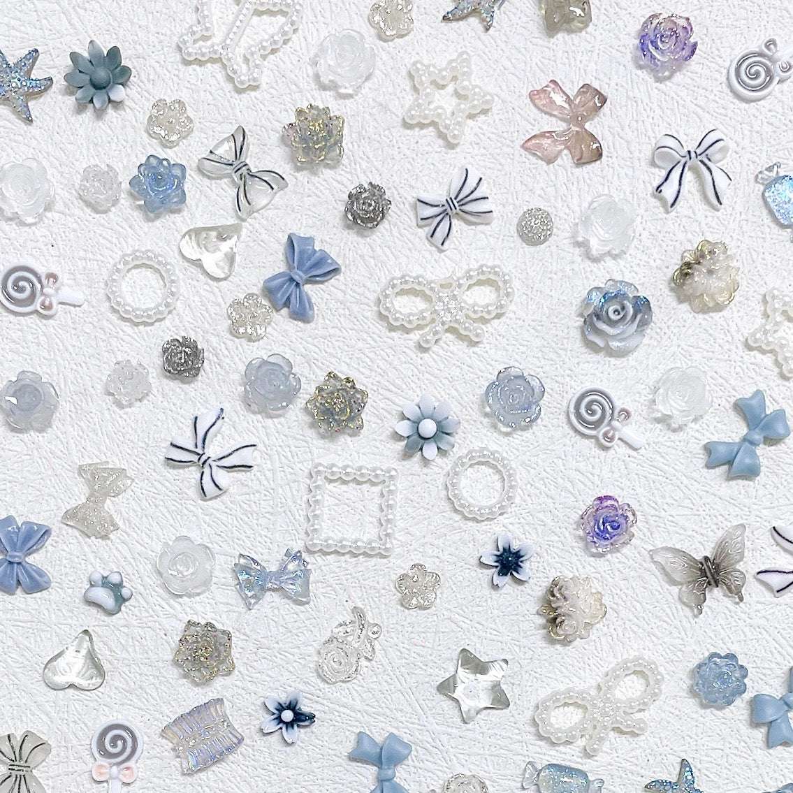 3D Grey Resin Mixed Shape Nails Charms, Bowknot Butterfly Pearl Moon nail charms - TensorNailArt