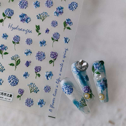 pastel hydrangea nail stickers