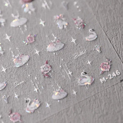 pink swan nail stickers
