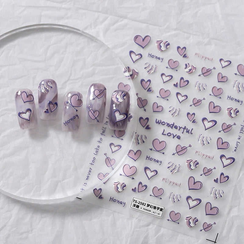 romantic heaart nail decals