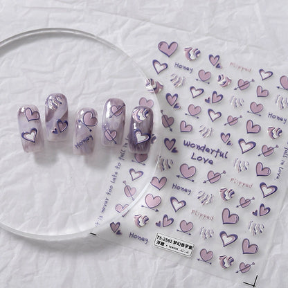 romantic heaart nail decals