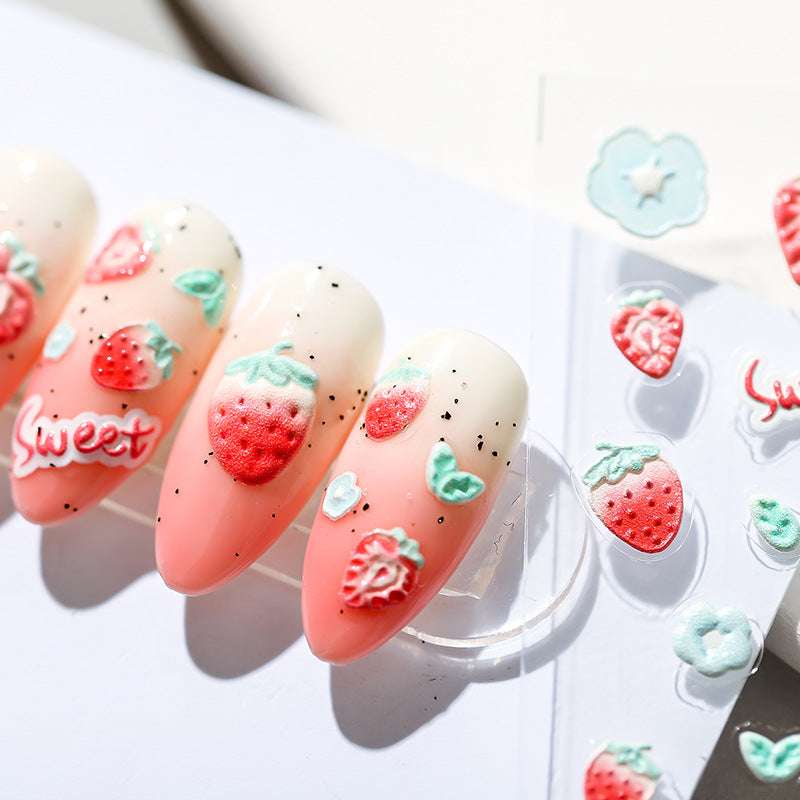strawberry and flower nail stickers