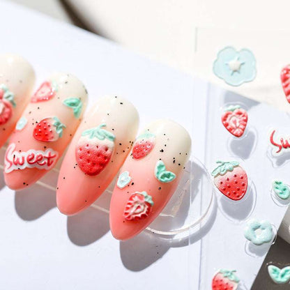 strawberry and flower nail stickers
